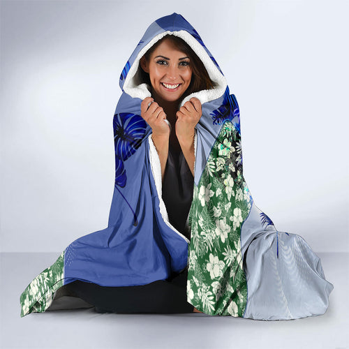 Personalized North Melbourne Football Kangaroos Hooded Blanket Tropical Hibiscus Flowers - Pacific Fusion Style