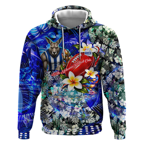 Personalized North Melbourne Football Kangaroos Hoodie Tropical Hibiscus Flowers - Pacific Fusion Style