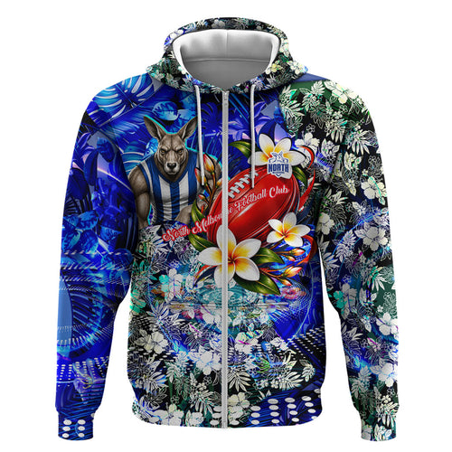 Personalized North Melbourne Football Kangaroos Hoodie Tropical Hibiscus Flowers - Pacific Fusion Style