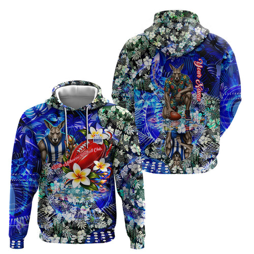 Personalized North Melbourne Football Kangaroos Hoodie Tropical Hibiscus Flowers - Pacific Fusion Style