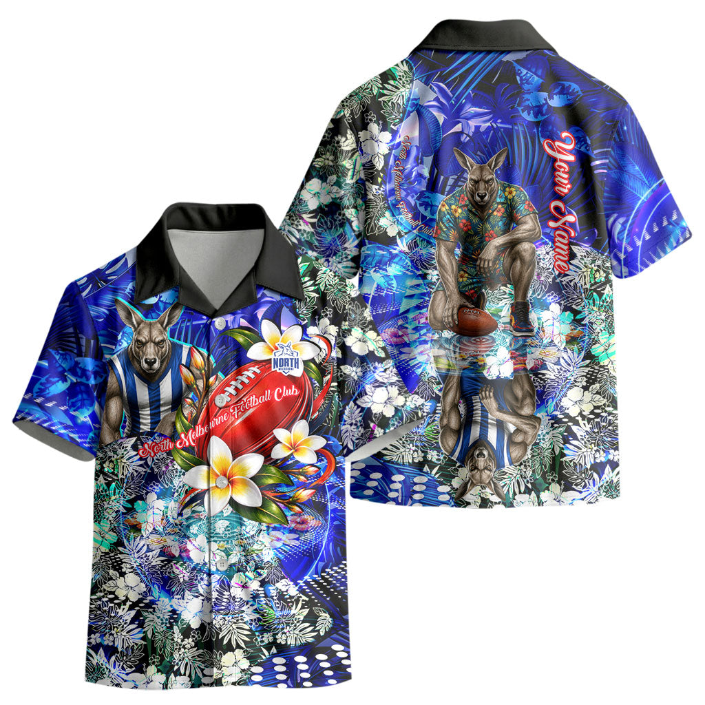 Personalized North Melbourne Football Kangaroos Kid Hawaiian Shirt Tropical Hibiscus Flowers - Pacific Fusion Style
