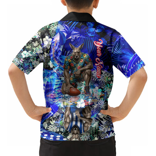 Personalized North Melbourne Football Kangaroos Kid Hawaiian Shirt Tropical Hibiscus Flowers - Pacific Fusion Style