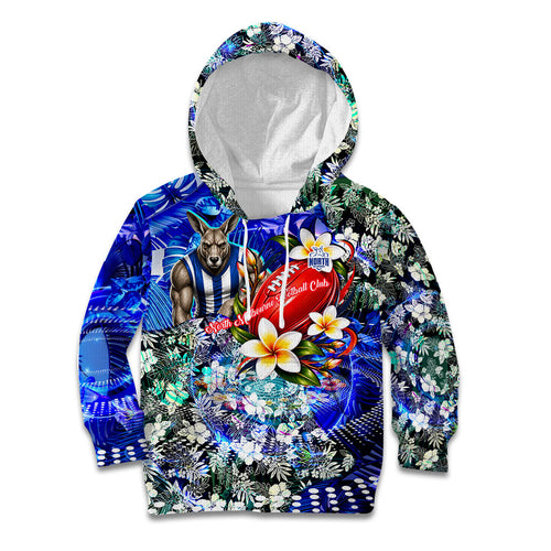 Personalized North Melbourne Football Kangaroos Kid Hoodie Tropical Hibiscus Flowers - Pacific Fusion Style