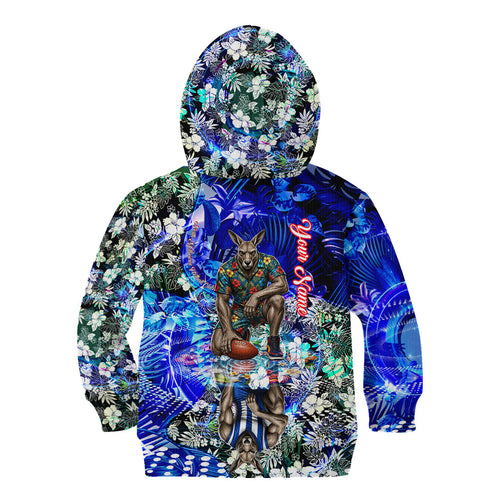 Personalized North Melbourne Football Kangaroos Kid Hoodie Tropical Hibiscus Flowers - Pacific Fusion Style