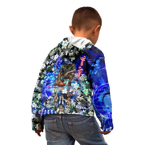 Personalized North Melbourne Football Kangaroos Kid Hoodie Tropical Hibiscus Flowers - Pacific Fusion Style