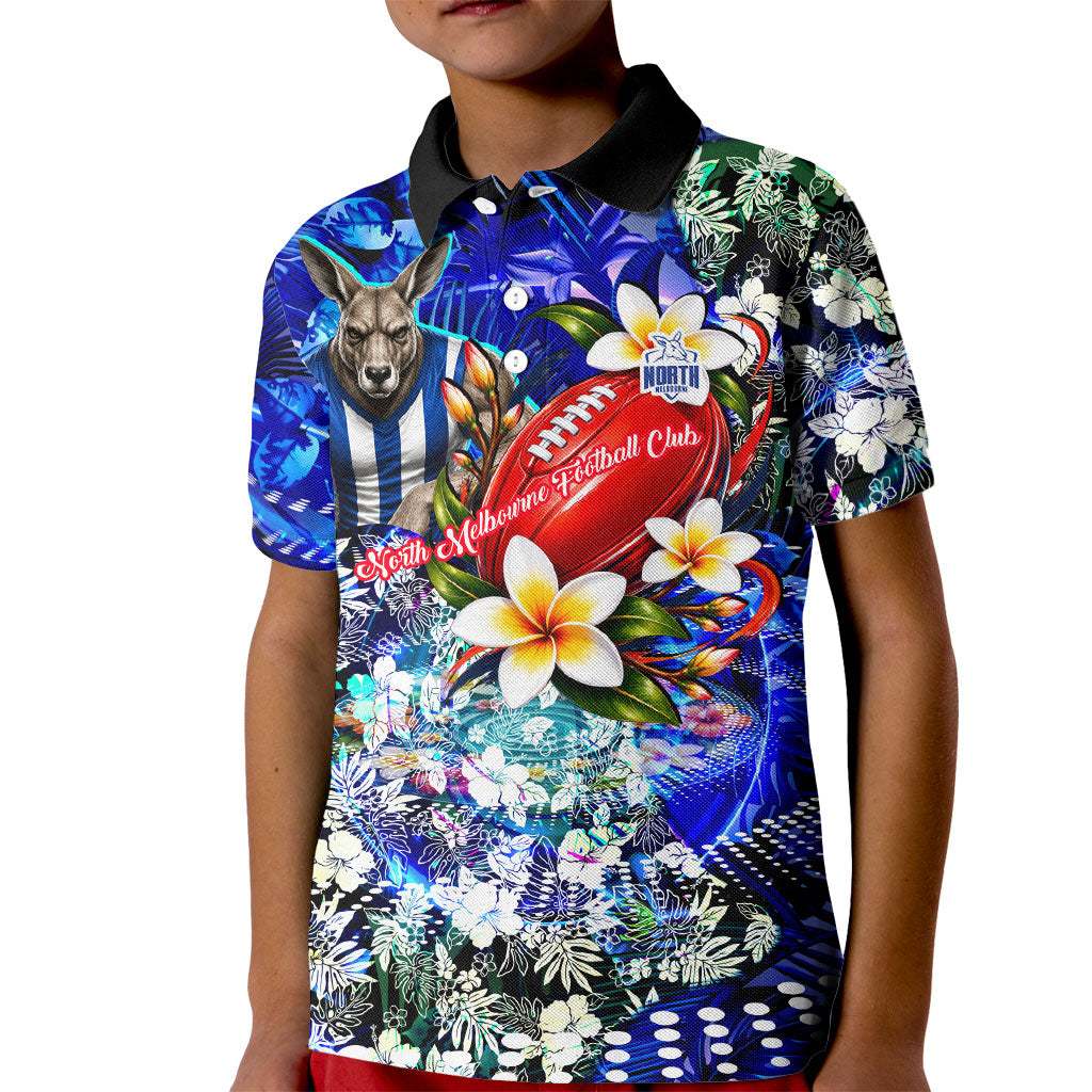 Personalized North Melbourne Football Kangaroos Kid Polo Shirt Tropical Hibiscus Flowers - Pacific Fusion Style