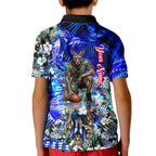 Personalized North Melbourne Football Kangaroos Kid Polo Shirt Tropical Hibiscus Flowers - Pacific Fusion Style