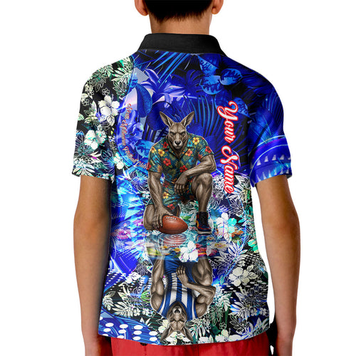 Personalized North Melbourne Football Kangaroos Kid Polo Shirt Tropical Hibiscus Flowers - Pacific Fusion Style