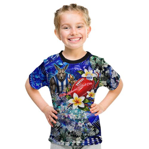 Personalized North Melbourne Football Kangaroos Kid T Shirt Tropical Hibiscus Flowers - Pacific Fusion Style