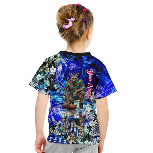 Personalized North Melbourne Football Kangaroos Kid T Shirt Tropical Hibiscus Flowers - Pacific Fusion Style