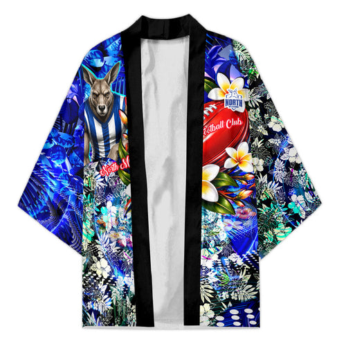 Personalized North Melbourne Football Kangaroos Kimono Tropical Hibiscus Flowers - Pacific Fusion Style