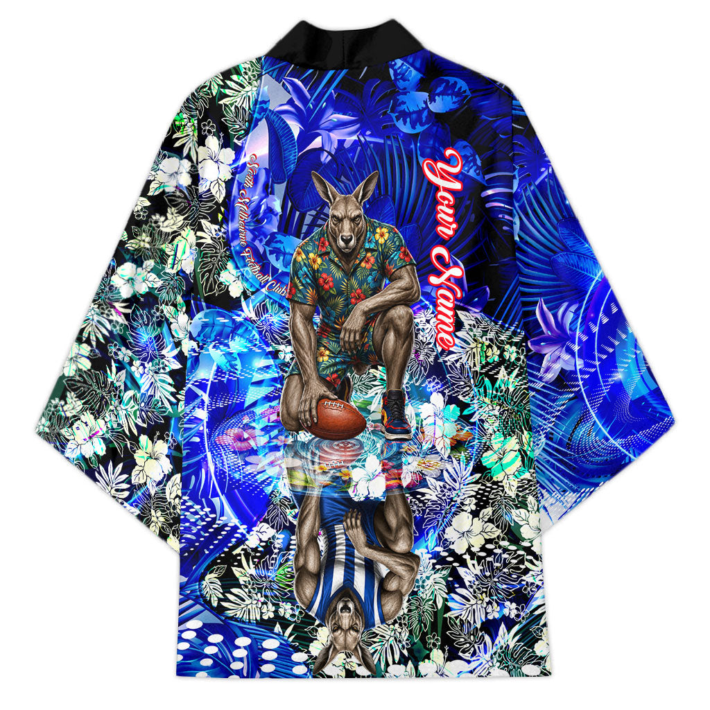 Personalized North Melbourne Football Kangaroos Kimono Tropical Hibiscus Flowers - Pacific Fusion Style