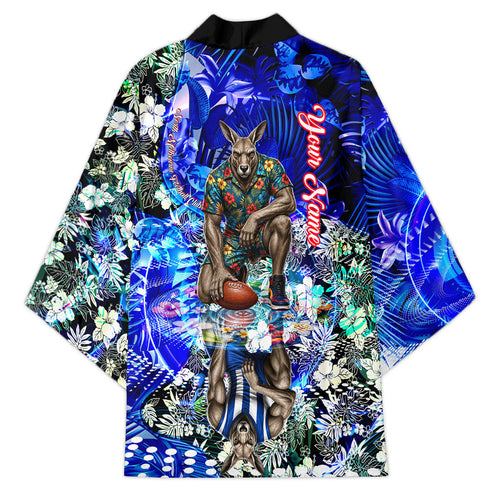 Personalized North Melbourne Football Kangaroos Kimono Tropical Hibiscus Flowers - Pacific Fusion Style