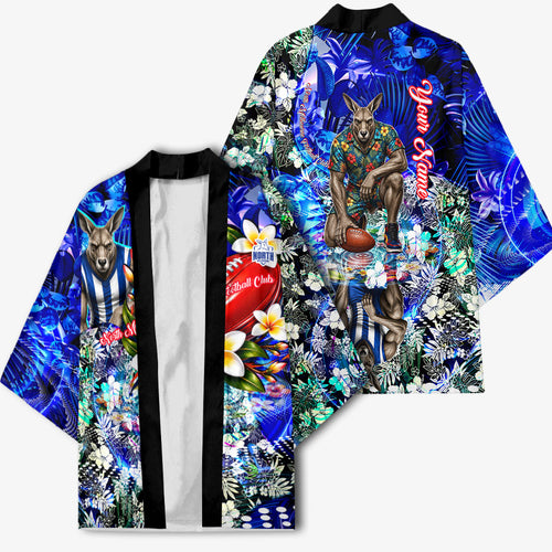 Personalized North Melbourne Football Kangaroos Kimono Tropical Hibiscus Flowers - Pacific Fusion Style