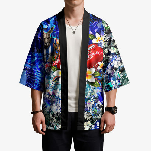 Personalized North Melbourne Football Kangaroos Kimono Tropical Hibiscus Flowers - Pacific Fusion Style