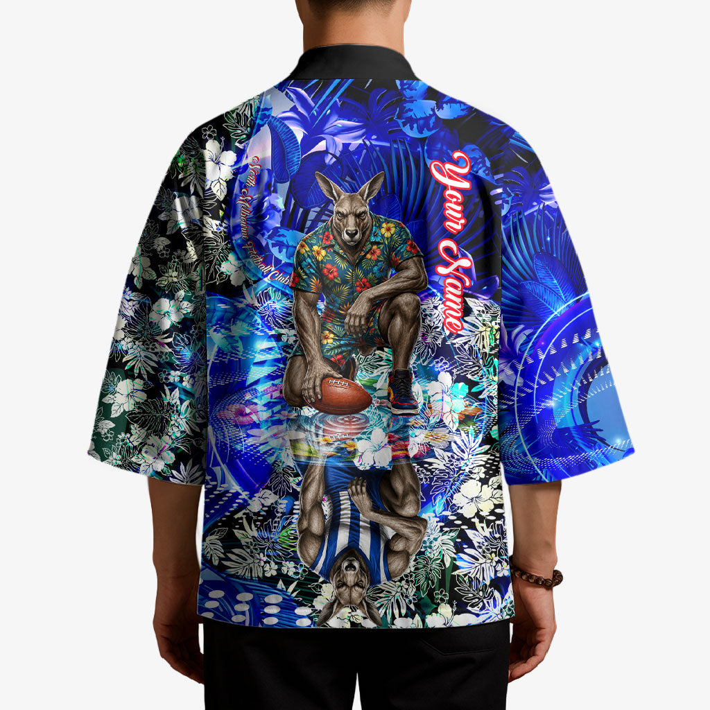 Personalized North Melbourne Football Kangaroos Kimono Tropical Hibiscus Flowers - Pacific Fusion Style