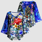 Personalized North Melbourne Football Kangaroos Kimono Sleeve Blouse Tropical Hibiscus Flowers - Pacific Fusion Style