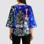 Personalized North Melbourne Football Kangaroos Kimono Sleeve Blouse Tropical Hibiscus Flowers - Pacific Fusion Style