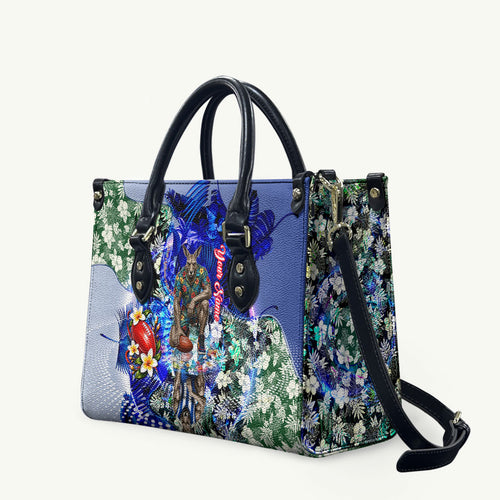 Personalized North Melbourne Football Kangaroos Leather Bag Tropical Hibiscus Flowers - Pacific Fusion Style