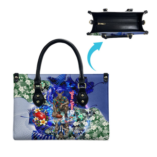 Personalized North Melbourne Football Kangaroos Leather Bag Tropical Hibiscus Flowers - Pacific Fusion Style