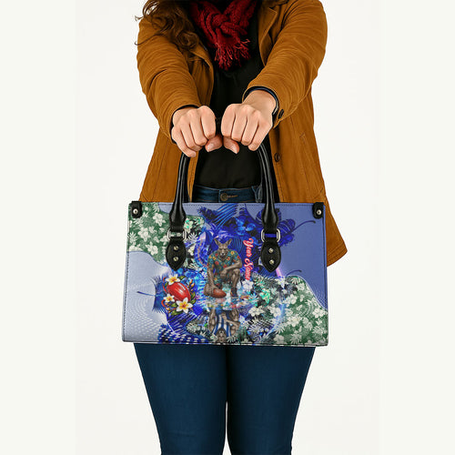 Personalized North Melbourne Football Kangaroos Leather Bag Tropical Hibiscus Flowers - Pacific Fusion Style