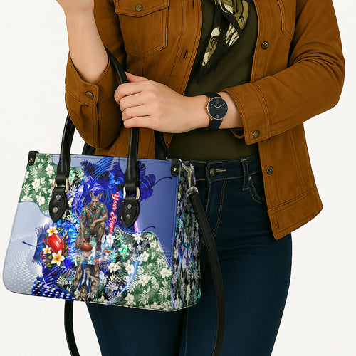 Personalized North Melbourne Football Kangaroos Leather Bag Tropical Hibiscus Flowers - Pacific Fusion Style