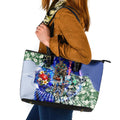 Personalized North Melbourne Football Kangaroos Leather Tote Bag Tropical Hibiscus Flowers - Pacific Fusion Style