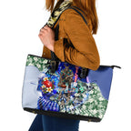 Personalized North Melbourne Football Kangaroos Leather Tote Bag Tropical Hibiscus Flowers - Pacific Fusion Style