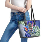 Personalized North Melbourne Football Kangaroos Leather Tote Bag Tropical Hibiscus Flowers - Pacific Fusion Style