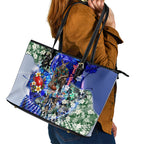 Personalized North Melbourne Football Kangaroos Leather Tote Bag Tropical Hibiscus Flowers - Pacific Fusion Style