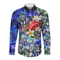 Personalized North Melbourne Football Kangaroos Long Sleeve Button Shirt Tropical Hibiscus Flowers - Pacific Fusion Style