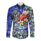 Personalized North Melbourne Football Kangaroos Long Sleeve Button Shirt Tropical Hibiscus Flowers - Pacific Fusion Style