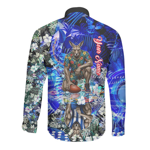 Personalized North Melbourne Football Kangaroos Long Sleeve Button Shirt Tropical Hibiscus Flowers - Pacific Fusion Style