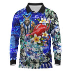Personalized North Melbourne Football Kangaroos Long Sleeve Polo Shirt Tropical Hibiscus Flowers - Pacific Fusion Style
