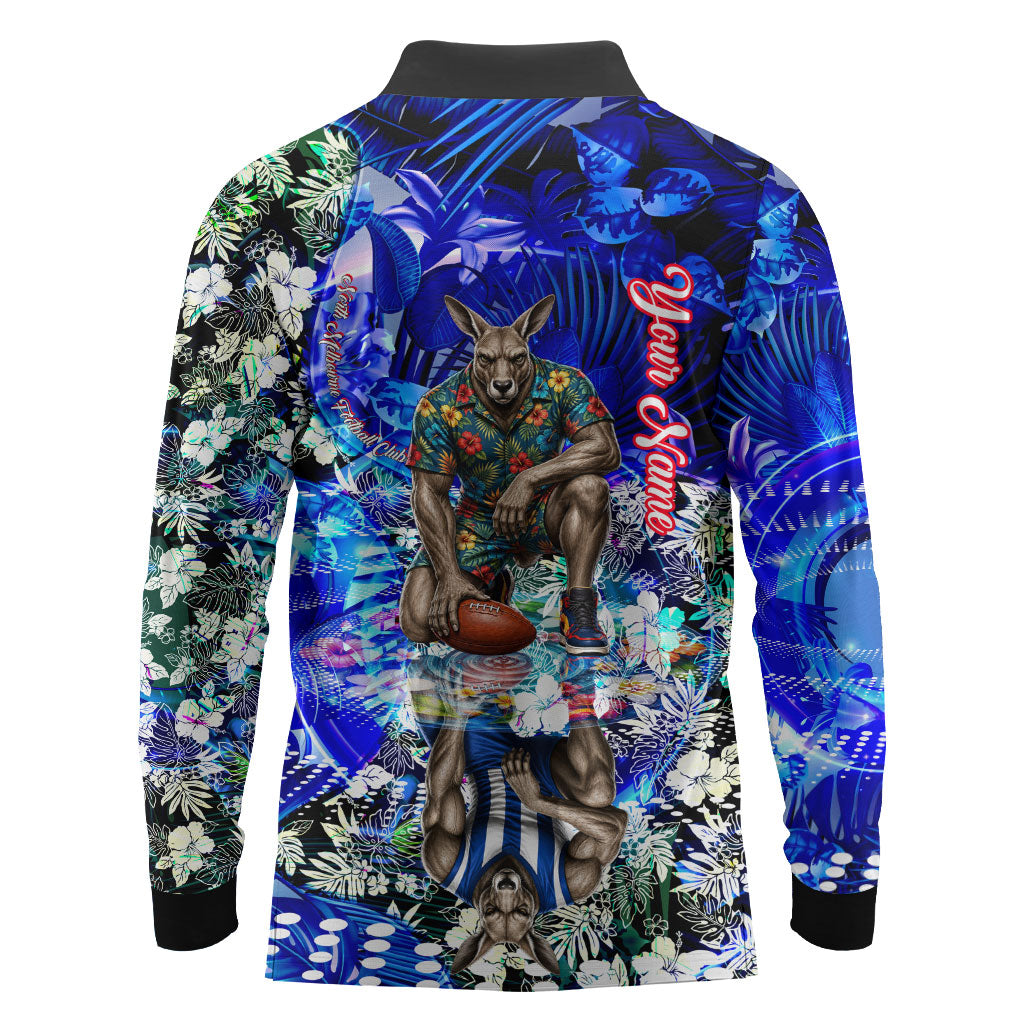 Personalized North Melbourne Football Kangaroos Long Sleeve Polo Shirt Tropical Hibiscus Flowers - Pacific Fusion Style