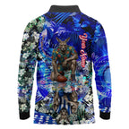 Personalized North Melbourne Football Kangaroos Long Sleeve Polo Shirt Tropical Hibiscus Flowers - Pacific Fusion Style
