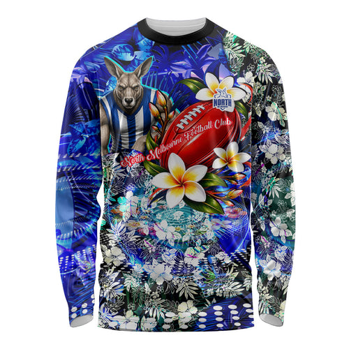 Personalized North Melbourne Football Kangaroos Long Sleeve Shirt Tropical Hibiscus Flowers - Pacific Fusion Style