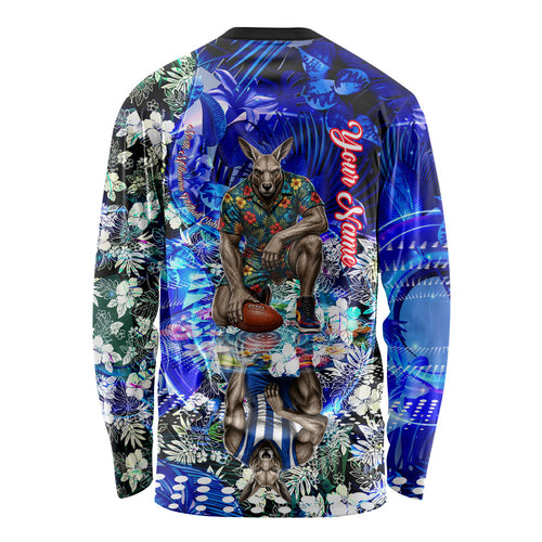 Personalized North Melbourne Football Kangaroos Long Sleeve Shirt Tropical Hibiscus Flowers - Pacific Fusion Style