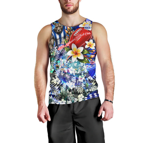 Personalized North Melbourne Football Kangaroos Men Tank Top Tropical Hibiscus Flowers - Pacific Fusion Style