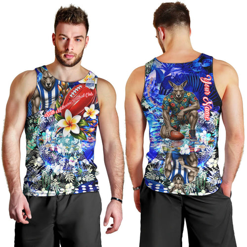 Personalized North Melbourne Football Kangaroos Men Tank Top Tropical Hibiscus Flowers - Pacific Fusion Style