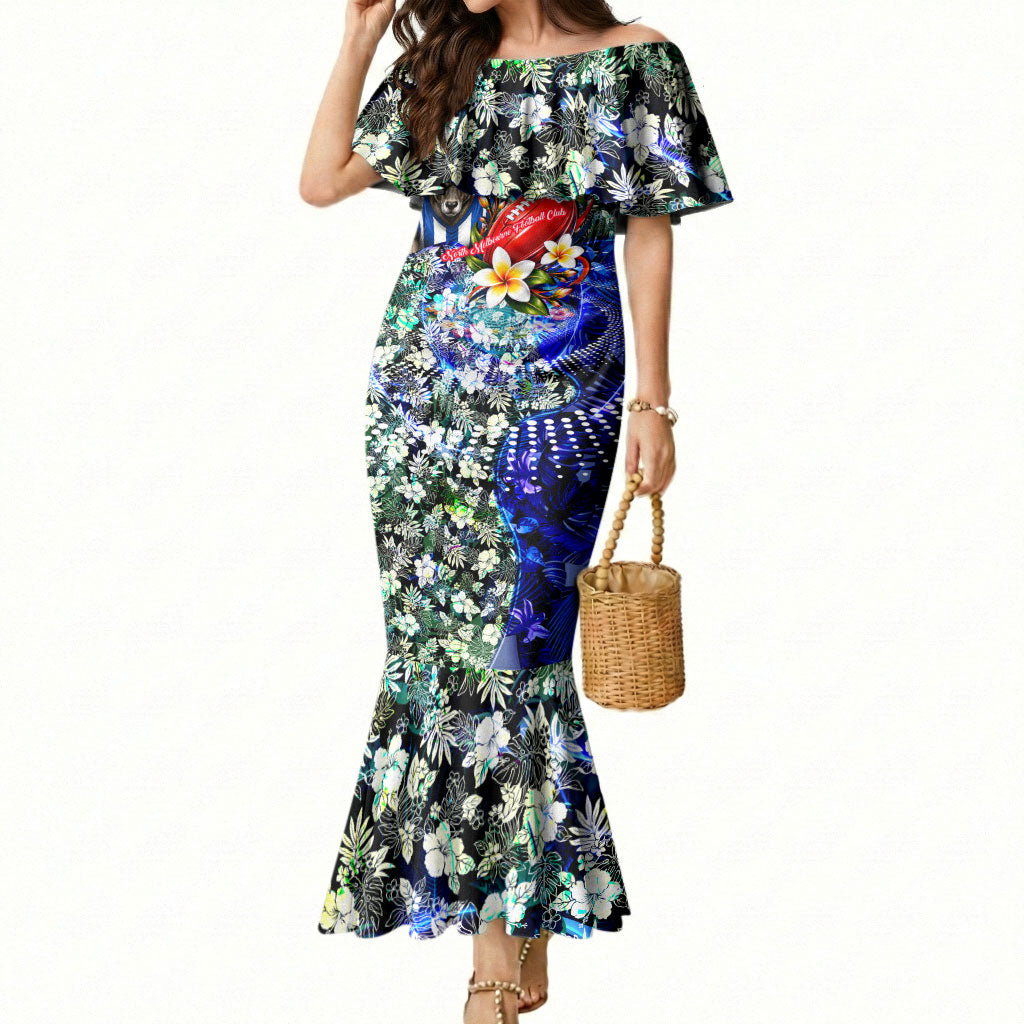 Personalized North Melbourne Football Kangaroos Mermaid Dress Tropical Hibiscus Flowers - Pacific Fusion Style