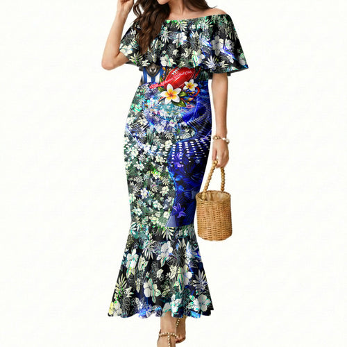 Personalized North Melbourne Football Kangaroos Mermaid Dress Tropical Hibiscus Flowers - Pacific Fusion Style