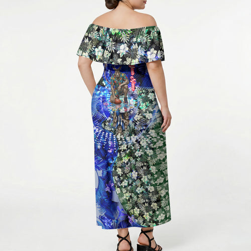Personalized North Melbourne Football Kangaroos Off Shoulder Maxi Dress Tropical Hibiscus Flowers - Pacific Fusion Style