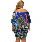Personalized North Melbourne Football Kangaroos Off Shoulder Short Dress Tropical Hibiscus Flowers - Pacific Fusion Style