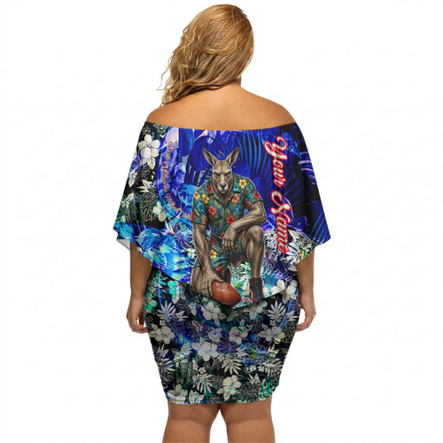 Personalized North Melbourne Football Kangaroos Off Shoulder Short Dress Tropical Hibiscus Flowers - Pacific Fusion Style