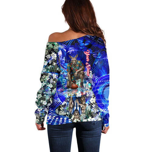 Personalized North Melbourne Football Kangaroos Off Shoulder Sweater Tropical Hibiscus Flowers - Pacific Fusion Style