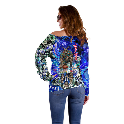 Personalized North Melbourne Football Kangaroos Off Shoulder Sweater Tropical Hibiscus Flowers - Pacific Fusion Style