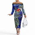 Personalized North Melbourne Football Kangaroos Off The Shoulder Long Sleeve Dress Tropical Hibiscus Flowers - Pacific Fusion Style