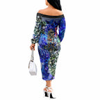 Personalized North Melbourne Football Kangaroos Off The Shoulder Long Sleeve Dress Tropical Hibiscus Flowers - Pacific Fusion Style