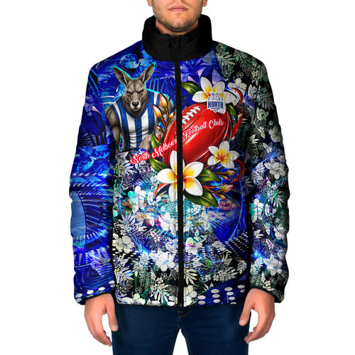 Personalized North Melbourne Football Kangaroos Padded Jacket Tropical Hibiscus Flowers - Pacific Fusion Style